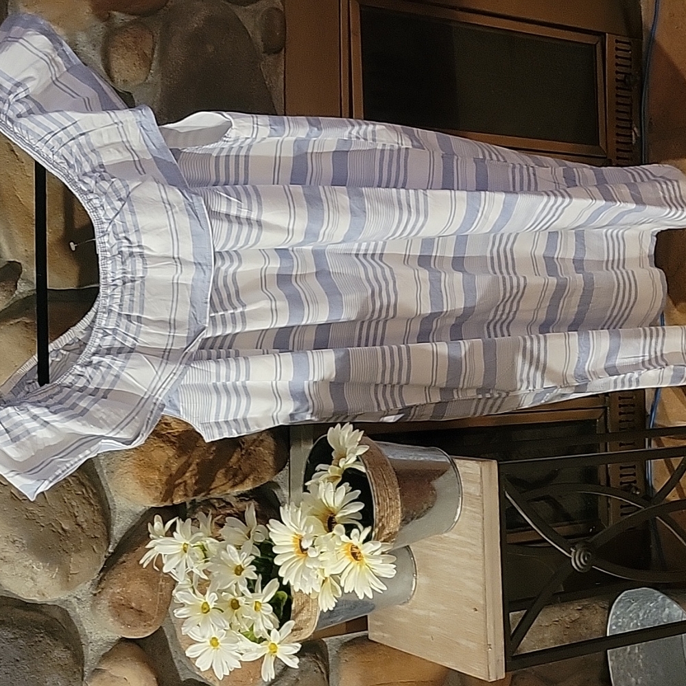Blue and white striped dress